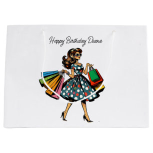 Bolsa De Regalo Grande Cumpleaños Personalizado de Señora Retro