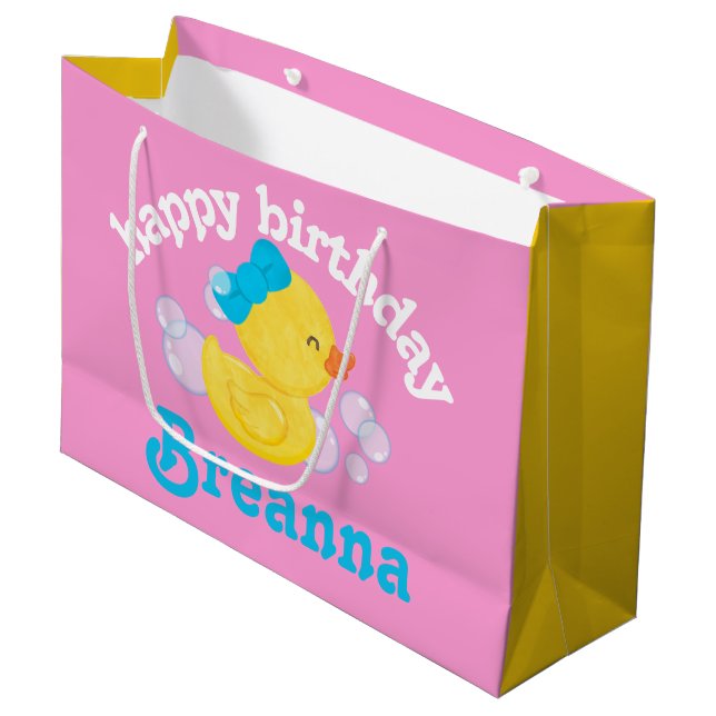 Bolsa De Regalo Grande Cumpleaños personalizado del chica Rubber Ducky (Angulo Anverso)