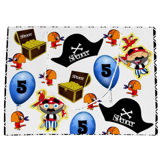 Bolsa De Regalo Grande Cumpleaños pirata personalizada (Anverso)