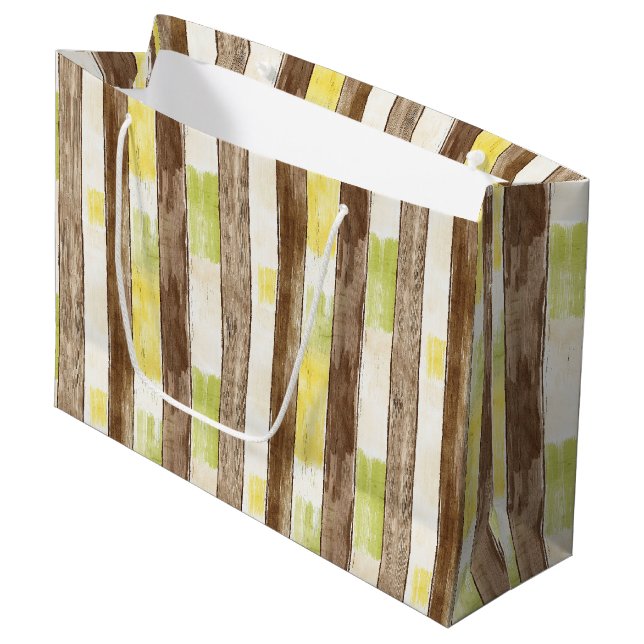 Bolsa De Regalo Grande Cumpleaños Raya Madera Falsa Limón Amarillo Lima C (Angulo Anverso)