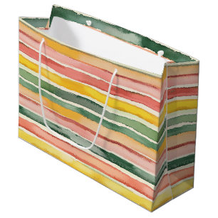Bolsa De Regalo Grande Cumpleaños Rayas Amarillo Rojo Rosa Verde Melocotó