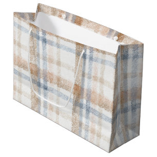 Bolsa De Regalo Grande Cumpleaños Rayas Marrón Beige Azul Crema