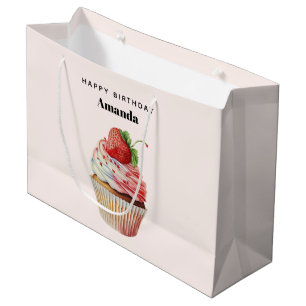 Bolsa De Regalo Grande Cupcake de Fresa Dulce Postre Cumpleaños