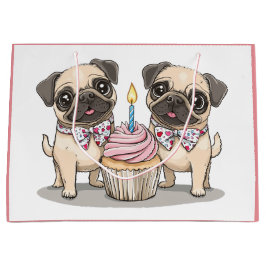Bolsa De Regalo Grande Cupcake de perros Pug de cumpleaños