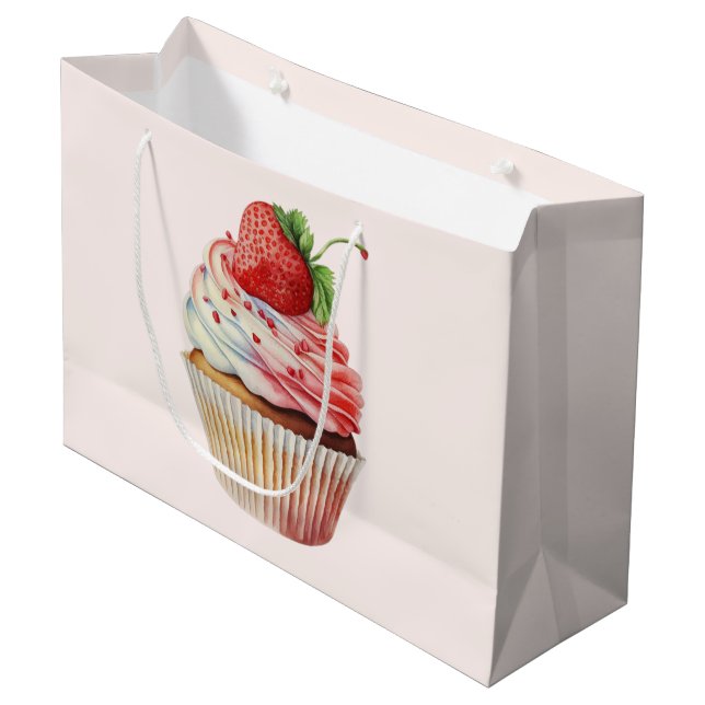 Bolsa De Regalo Grande Cupcake Dulce de Fresa Postre (Angulo Anverso)