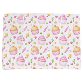 BOLSA DE REGALO GRANDE CUPCAKES DE DÍA DE SAN VALENTÍN ROSA Y AMARILLA