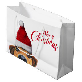 Bolsa De Regalo Grande Curioso perro gracioso con Santa Hat