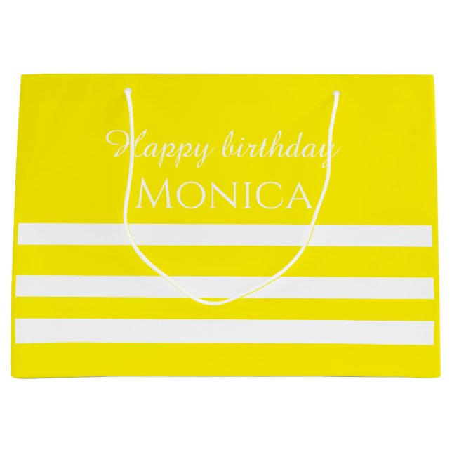 Bolsa De Regalo Grande custom name white and yellow birthday (Anverso)