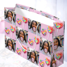 Bolsa De Regalo Grande Custom Photo Collage Retro Modern Trendy Family