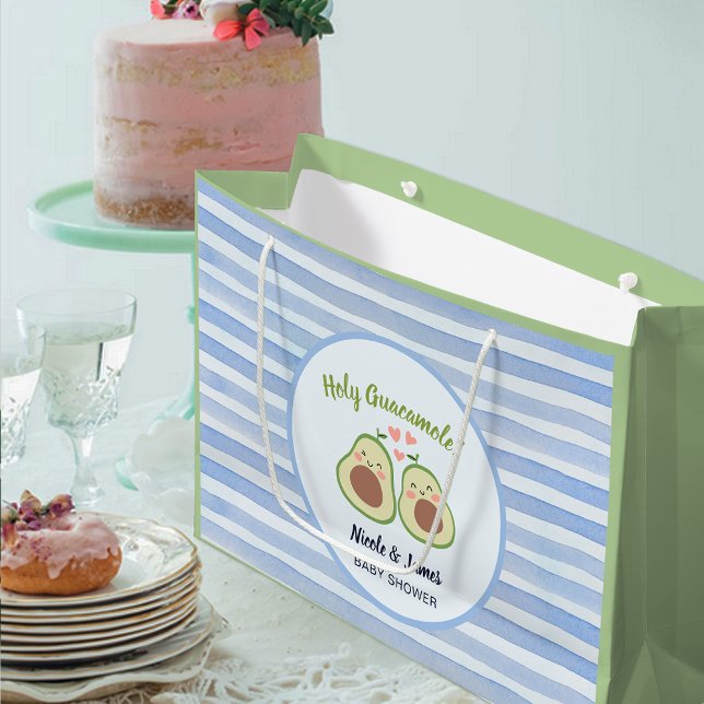 Bolsa De Regalo Grande Cute Aguacate Género Gemelos Neutrales Baby Shower (Cute Avocado Gender Neutral Twins Baby Shower Large Gift Bag)