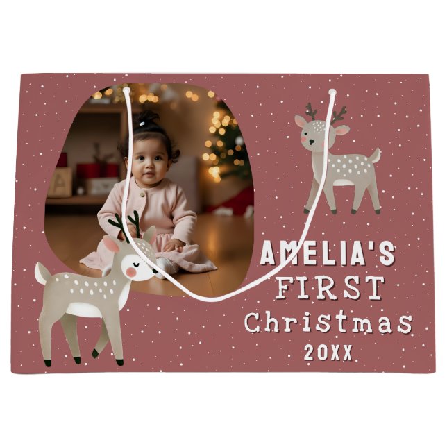 Bolsa De Regalo Grande Cute Baby's 1st Christmas Photo Reindeer (Anverso)