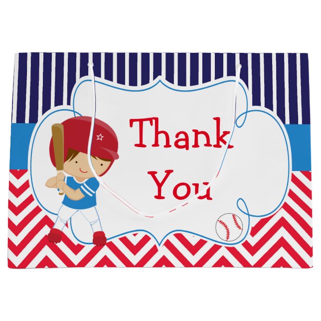 Bolsa De Regalo Grande Cute Béisbol Brunette Hair Boy Cumpleaños (Anverso)