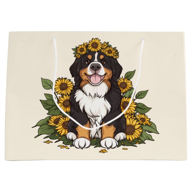 Bolsa De Regalo Grande Cute Bernese Mountain Dog Wearing Sunflower Crown (Anverso)