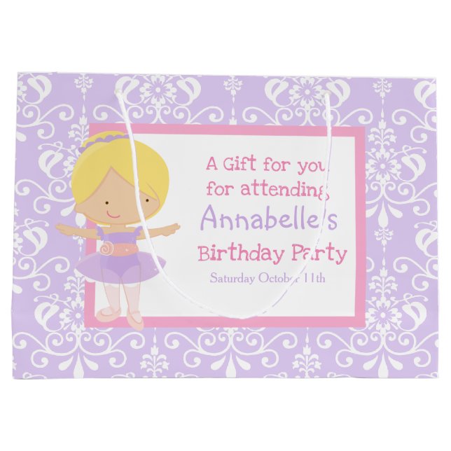 Bolsa De Regalo Grande Cute Blonde Ballerina y Purple Damask Gracias (Reverso)