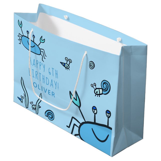 Bolsa De Regalo Grande Cute Blue Crab Sea Animals Boy Feliz cumpleaños (Angulo Anverso)