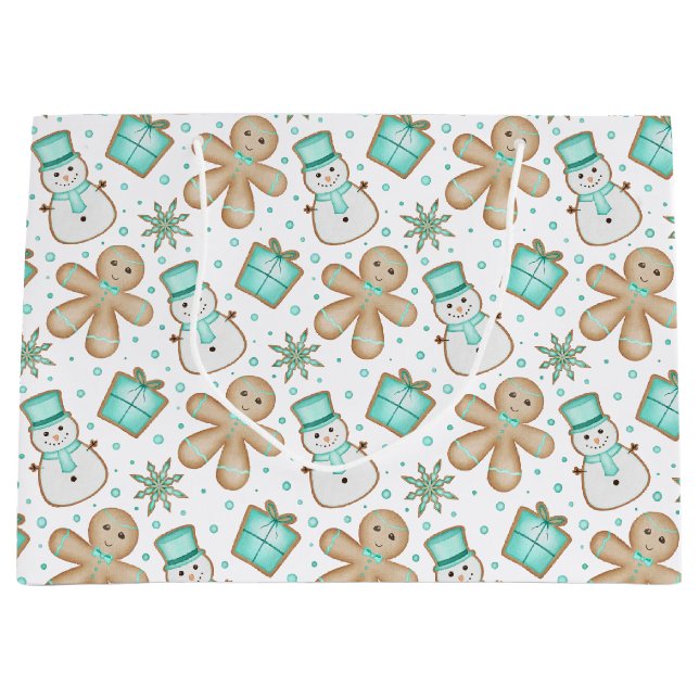 Bolsa De Regalo Grande Cute Blue Festive Christmas Gingerbread (Anverso)