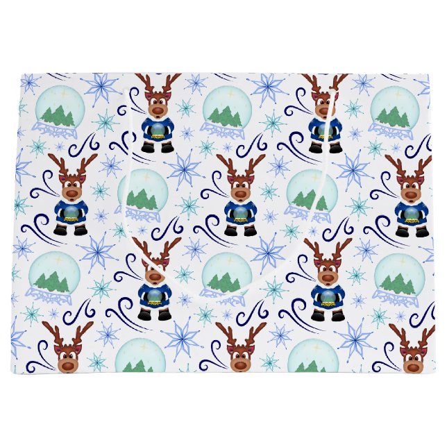 Bolsa De Regalo Grande Cute Blue Kids Christmas Reindeer (Anverso)