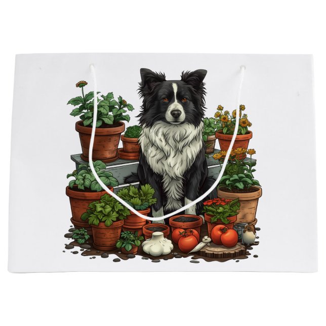 Bolsa De Regalo Grande Cute Border Collie Gardening (Anverso)