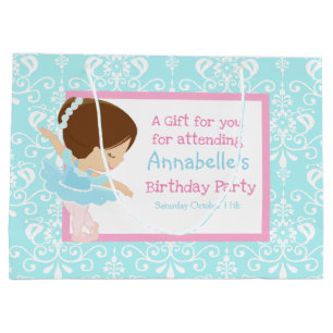 Bolsa De Regalo Grande Cute Brunette Ballerina y Blue Damask Gracias