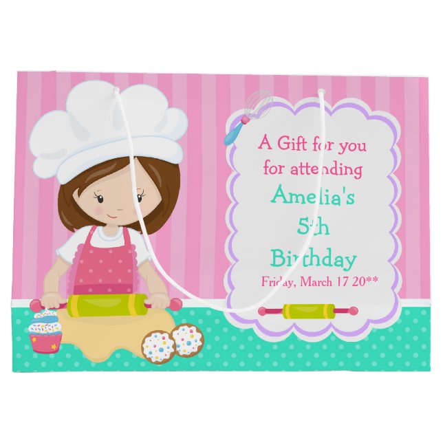 Bolsa De Regalo Grande Cute Brunette Chica Baking Gracias (Reverso)