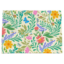 Bolsa De Regalo Grande Cute Bugs Funny Primavera Floral Pastel Amarillo