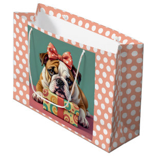 Bolsa De Regalo Grande Cute Bulldog Cumpleaños Polka Dot