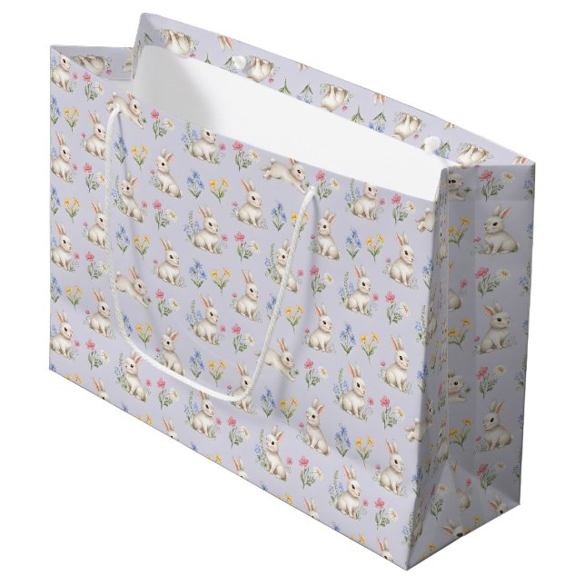 Bolsa De Regalo Grande Cute Bunnies and Wildflowers Pattern (Angulo Anverso)
