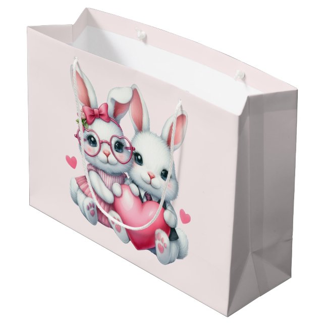 Bolsa De Regalo Grande Cute Bunnies Sharing a Heart (Angulo reverso)