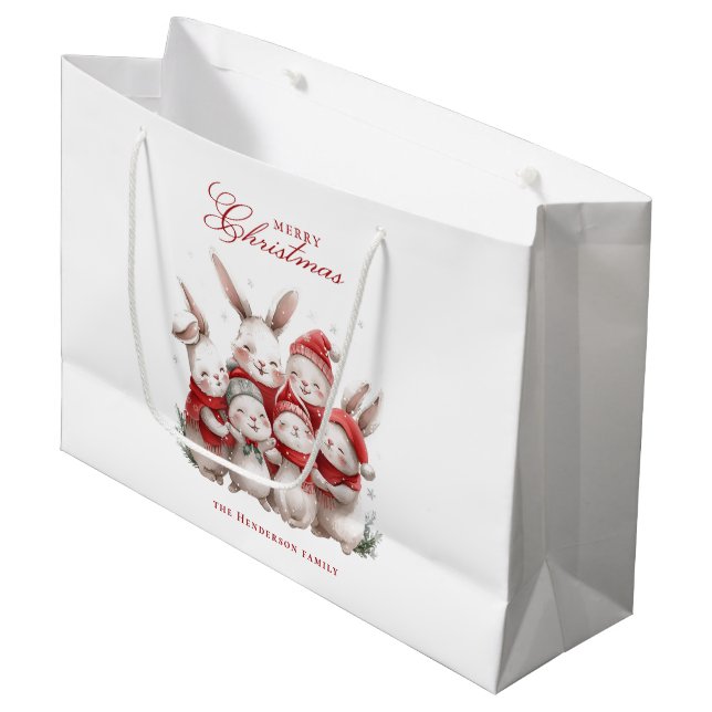 Bolsa De Regalo Grande Cute bunnios y nombre personalizado Feliz Navidad  (Angulo Anverso)