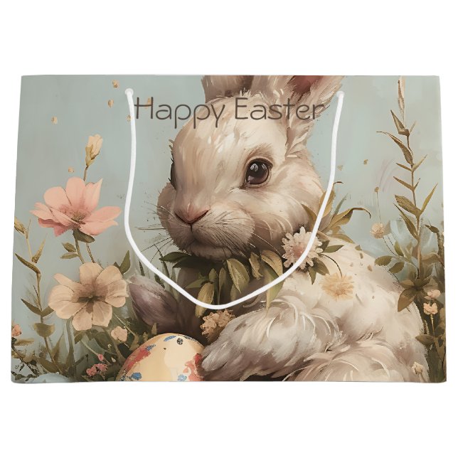 Bolsa De Regalo Grande Cute Bunny Eggs Flowers Easter  (Anverso)