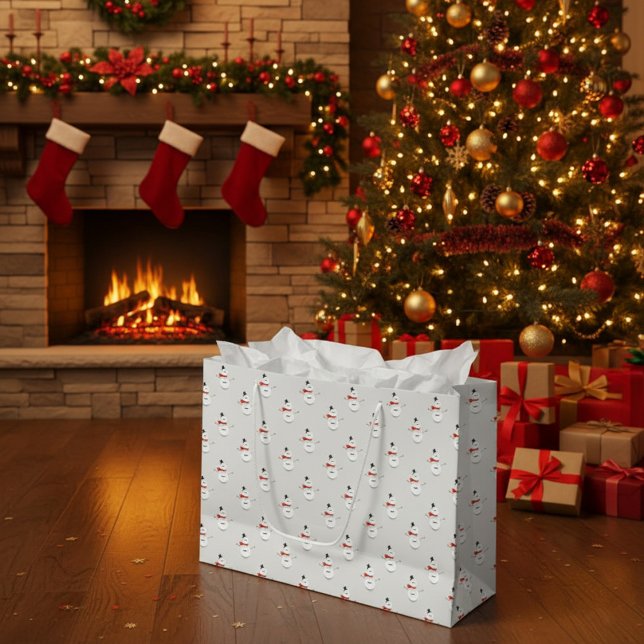 Bolsa De Regalo Grande Cute Button Snowmen Grey Paper Gift Bag (Subido por el creador)