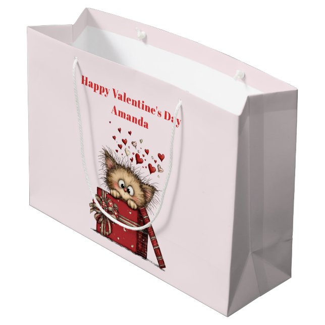 Bolsa De Regalo Grande Cute Cartoon Kitten with Hearts Valentine's Day (Angulo reverso)
