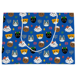 Bolsa De Regalo Grande Cute Cat Hannukah Pattered