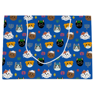 Bolsa De Regalo Grande Cute Cat Hannukah Pattered