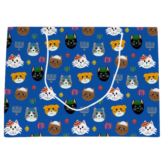 Bolsa De Regalo Grande Cute Cat Hannukah Pattered (Anverso)