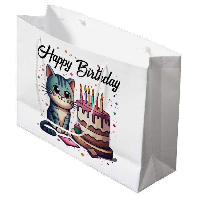 Bolsa De Regalo Grande Cute Cat Happy Birday (Angulo Anverso)