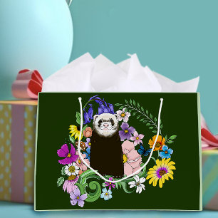 Bolsa De Regalo Grande Cute Chocolate Sable Ferret Floral Verde