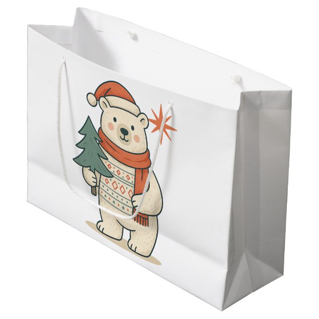 Bolsa De Regalo Grande Cute Christmas Polar Bear Scandinavian Winter  (Angulo Anverso)