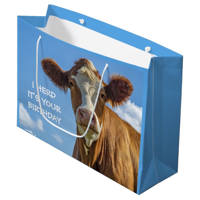 Bolsa De Regalo Grande Cute Cow I Herd es tu cumpleaños (Angulo Anverso)