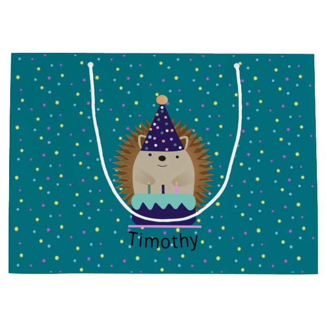 Bolsa De Regalo Grande Cute Cumpleaños Hedgehog (Anverso)