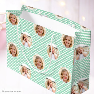Bolsa De Regalo Grande Cute Cumpleaños Infantil Corazones Verde Menta Fot