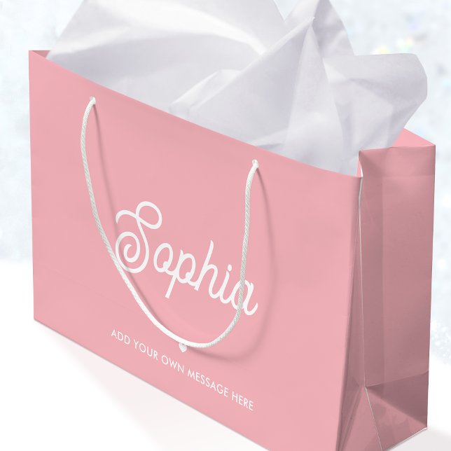 Bolsa De Regalo Grande Cute Custom Name Pretty Pink Modern Girly Birthday (Subido por el creador)