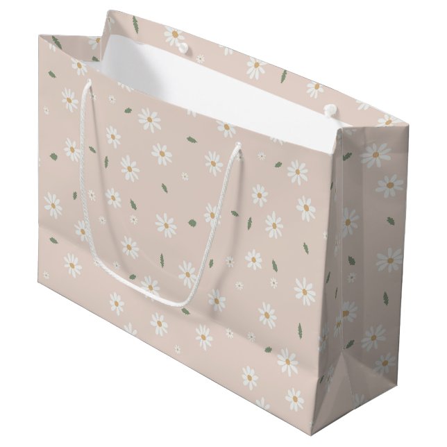 Bolsa De Regalo Grande Cute Daisy Floral Blossoms & Greenery (Angulo Anverso)