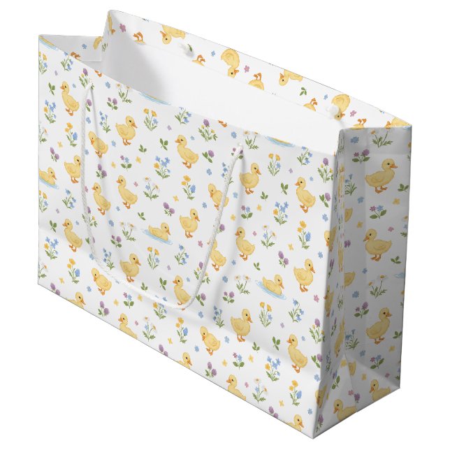 Bolsa De Regalo Grande Cute Ducklings and Wildflowers Pattern (Angulo Anverso)