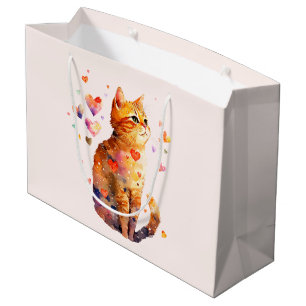 Bolsa De Regalo Grande Cute gato de tabla con corazón