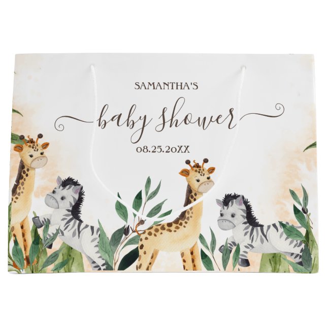 Bolsa De Regalo Grande Cute Giraffe, Zebra deja Baby Shower (Anverso)