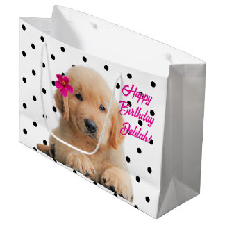 Bolsa De Regalo Grande Cute Golden Retriever Personalized Happy Birday