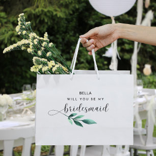 Bolsa De Regalo Grande Cute Green Leaves Calligraphy Bridesmaid