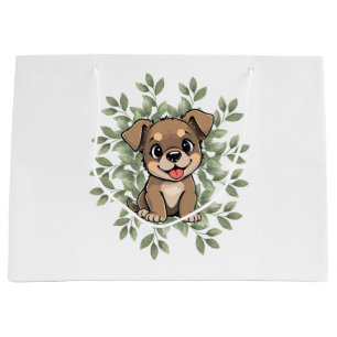 Bolsa De Regalo Grande Cute Green Puppy Gift Bag – Minimal Nature Design