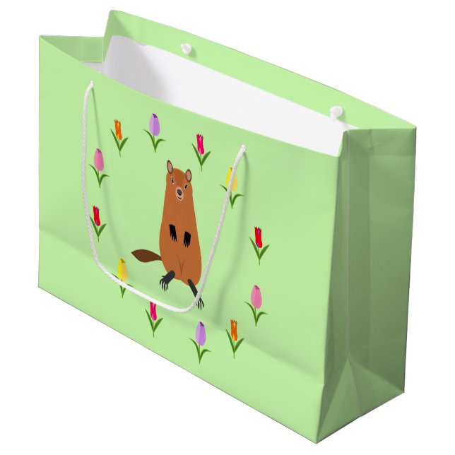 Bolsa De Regalo Grande Cute Groundhog y Tulip Flowers (Angulo Anverso)